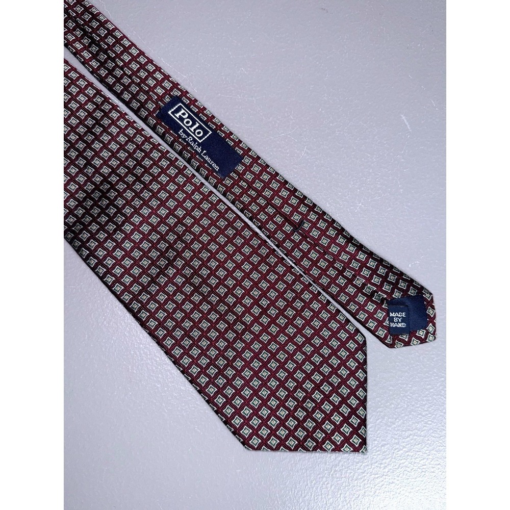 Vintage POLO RALPH LAUREN Silk Hand Made Neck Tie 3.5"×57" Maroon Geometric